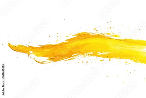 A close-up shot of a single yellow brush stroke on a white background, ideal for use in designs and artworks where a pop of color is needed photo