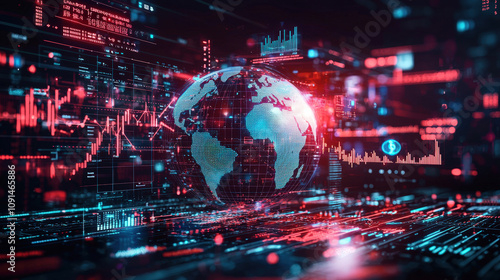 A digital representation of Earth immersed in vibrant data streams, highlighting global connections and technological progress