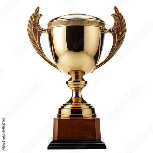 Golden trophy, front view, transparent background image