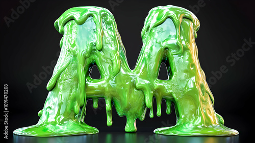 3D Render of a Dripping Green Slime Letter 'A' on a Black Background photo