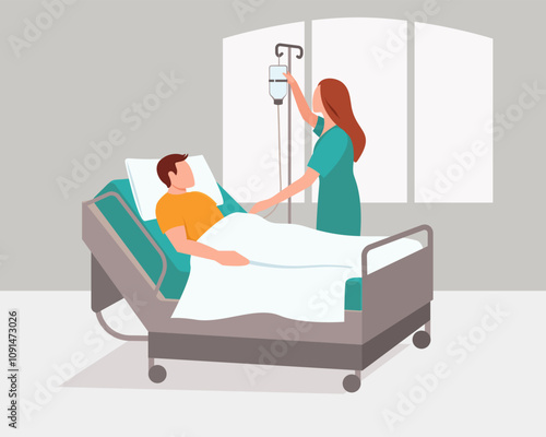 Hospital. Intensive care unit. A patient and a nurse.