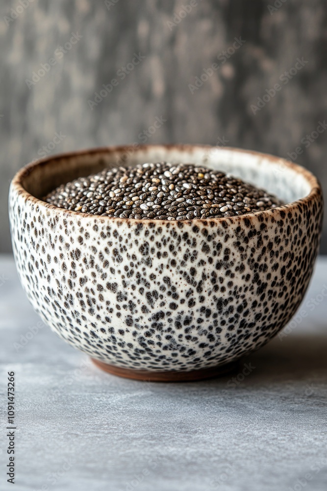 A bowl of chia seeds sitting on a table A bowl of chia seeds sitting on a table