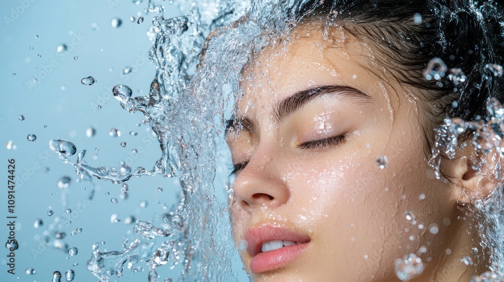 Naklejka premium Artistic Portrait of a Woman with Water Cascade