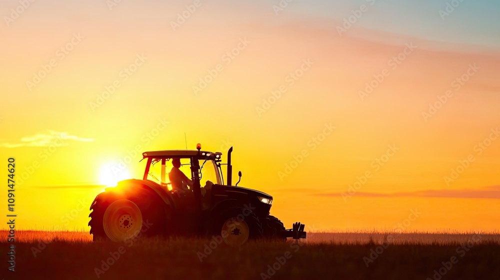 Fototapeta premium Transitioning From Traditional Farming to Synthesized Agriculture at Sunset