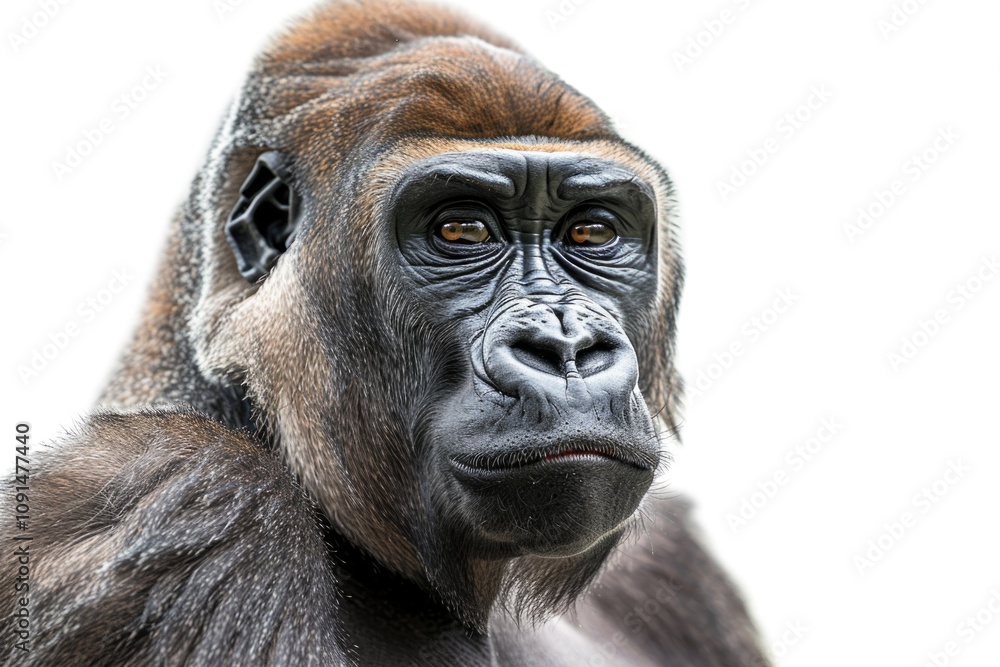 Obraz premium A close-up view of a gorilla's face, looking directly at the camera