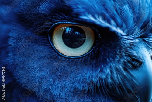 A close-up view of a blue owl's eye, great for nature and wildlife images photo