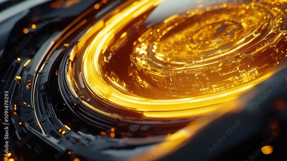 Luminous Circuitry, Abstract Spiral of Gold Light, Futuristic Design with Glowing Metallic Texture Luminous Circuitry, Abstract Spiral of Gold Light, Futuristic Design with Glowing Metallic Texture