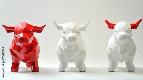 Colorful bull sculptures in a modern artistic style. photo