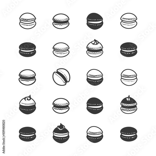 Black and White Illustrated Set of Macarons