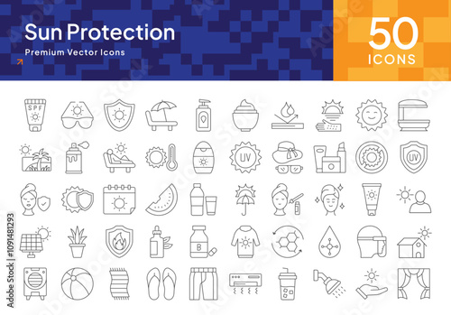Sun Protection Icon Pack for Skincare, Sunscreen, and UV Protection
