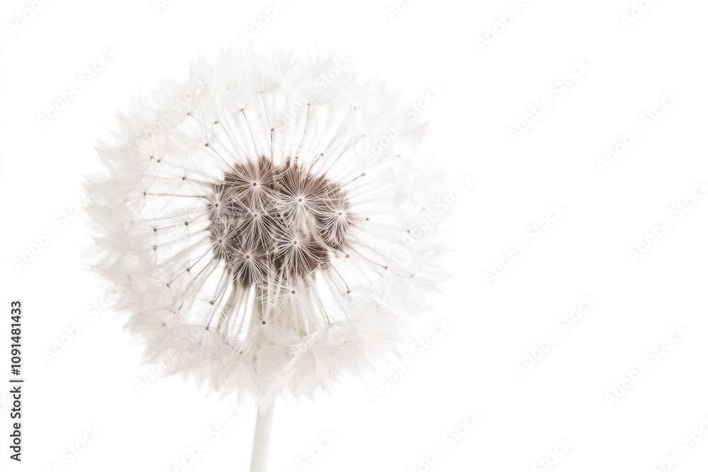 A close-up shot of a single dandelion flower on a white background A close-up shot of a single dandelion flower on a white background