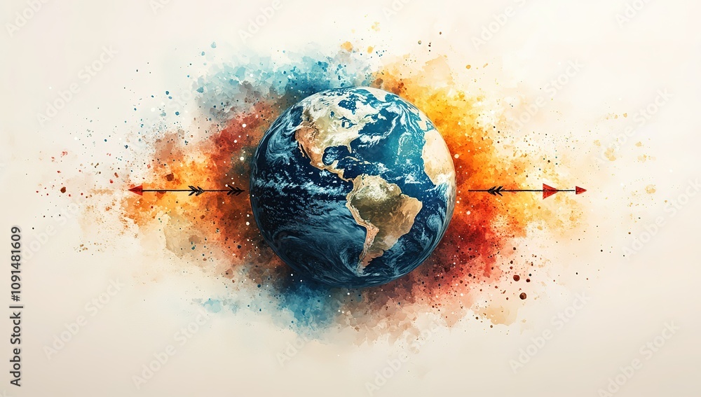 A painting of a blue and red planet with a white background A painting of a blue and red planet with a white background