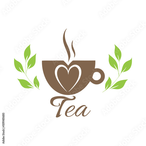 Elegant Tea Logo with Stylized Teacup and Organic Green Leaf Elements photo