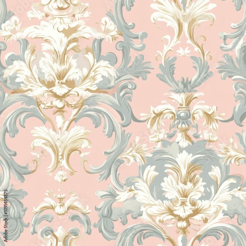 Tile background Elaborate Rococo Style with Pastel Colors and Ornate Designs photo