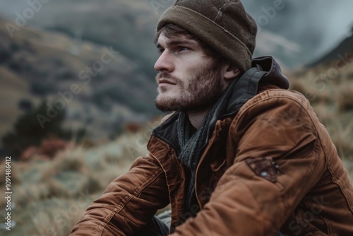 Wallpaper Mural A person wearing a brown jacket and hat, suitable for use in outdoor or everyday scenes Torontodigital.ca