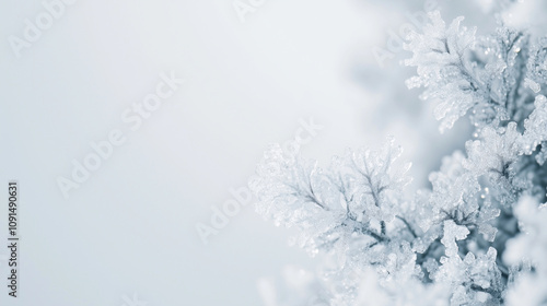 Delicate Snowflakes and Frost on White Background