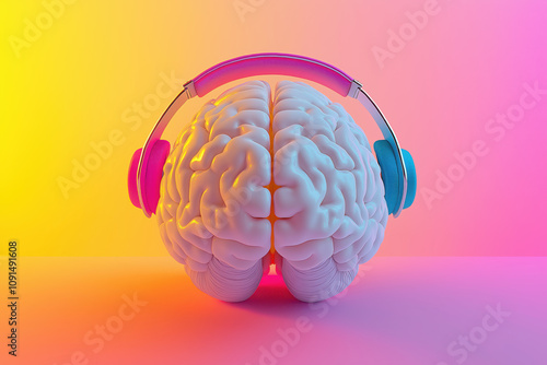 Good hearing, tinnitus, colorful headphones, sound waves, auditory sense, illustration photo