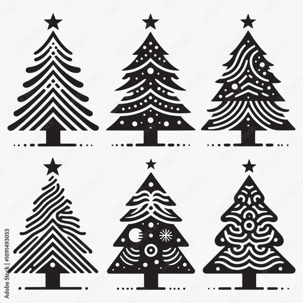 Obraz premium Christmas Tree Silhouette Collection Clip Art Vector illustration Isolated on White Background