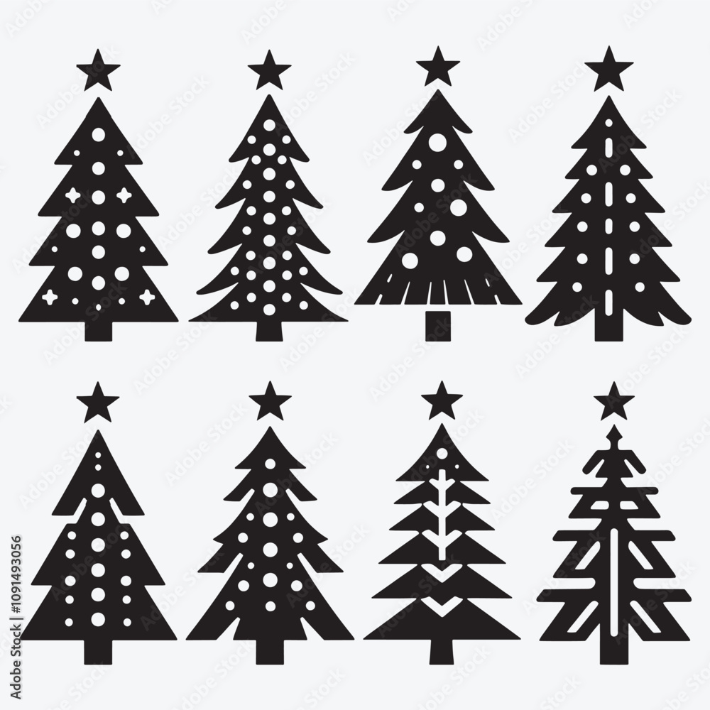 Obraz premium Christmas Tree Silhouette Collection Clip Art Vector illustration Isolated on White Background