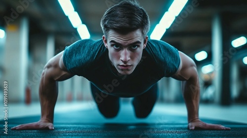 a man doing push ups in a gym