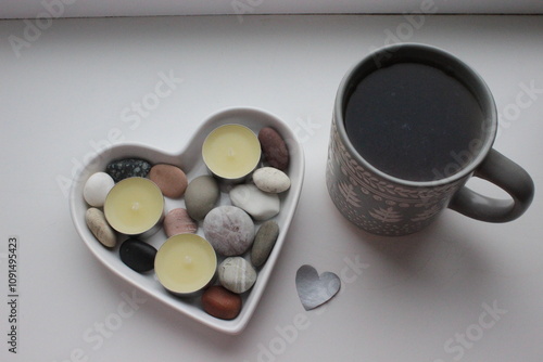a quiet morning with a cup of tea and candles