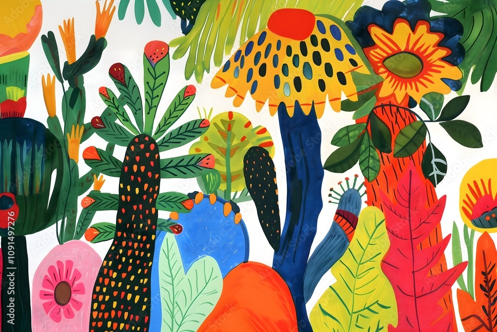 Naklejka premium Abstract illustration of vibrant multi colored flowers and plants