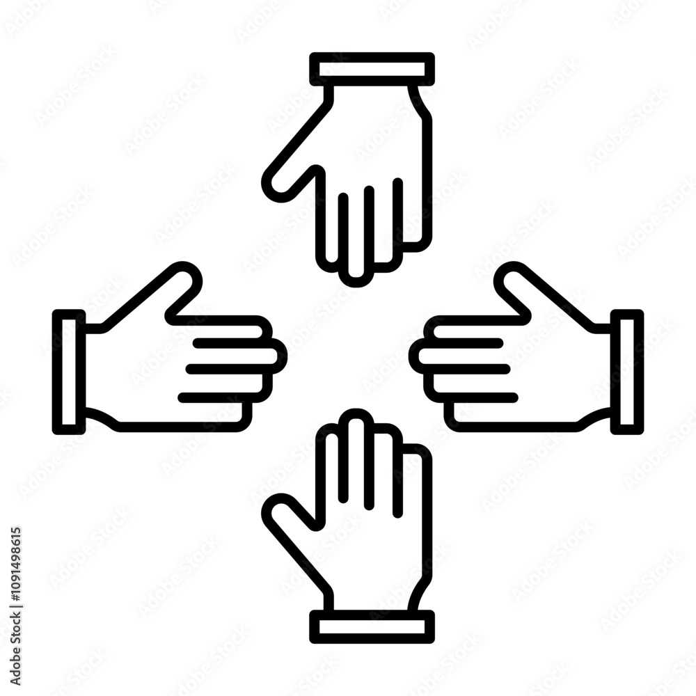 Teamwork Hands Vector Line Icon Design Teamwork Hands Vector Line Icon Design