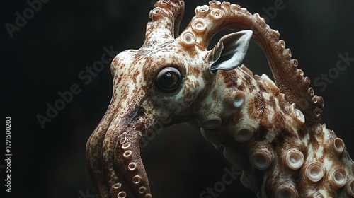 A close-up of a unique octopus with intricate patterns and textures, showcasing its fascinating aquatic features. photo