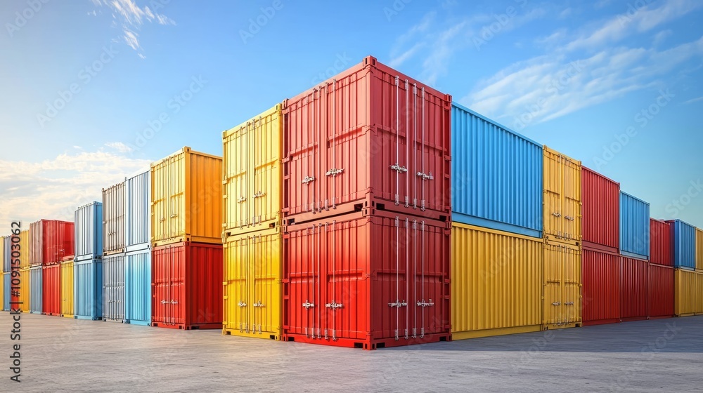 Fototapeta premium Containers in shipping yard, shipping port, 3D