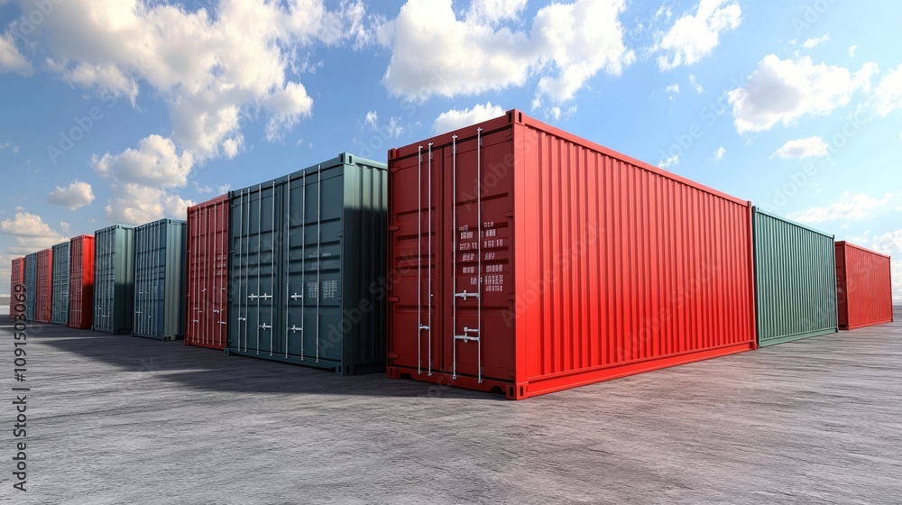 Fototapeta premium Containers in shipping yard, shipping port, 3D