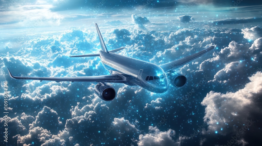 Obraz premium Airplane Flying Above the Clouds