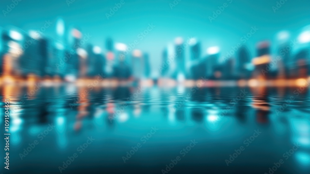 custom made wallpaper toronto digitalA vibrant, modern city skyline reflected in water, with colorful lights showing an urban scene that exudes a sense of tranquility and wonder in the night.