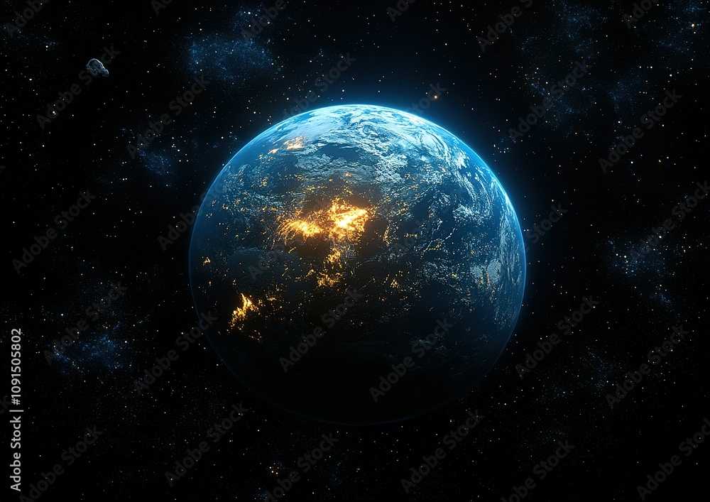 Fototapeta premium A close up of the Earth with a bright orange spot on it