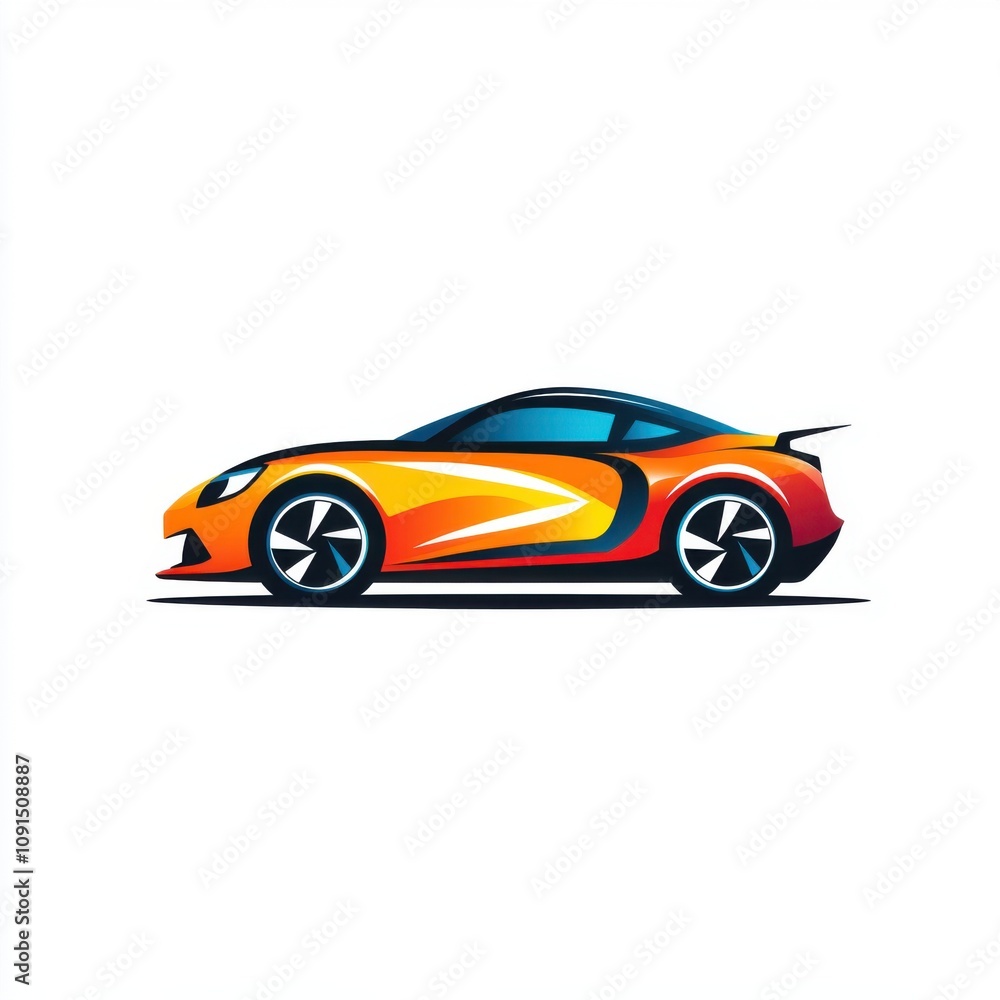 Fototapeta premium Stylish red and orange sports car illustration with sleek lines and modern design features.