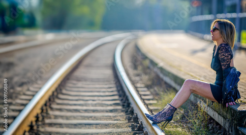 Bella donna ritratti sulla ferrovia photo