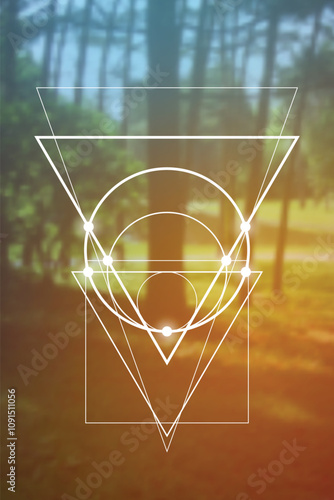 Sacred geometry vector illustration. Esoteric Energy Elements in Futuristic Design related to Tarot, Alchemy and Astrology. Golden ratio and Fibonacci row inspired design.