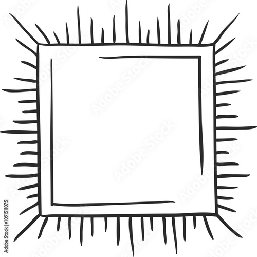 Simple, hand drawn square featuring spiky edges resembling a frame or border, offering a unique and textured visual element