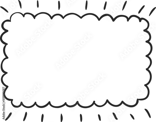 Hand drawn shining rectangular thought bubble with scalloped edges is waiting to be filled with ideas, quotes, or dialogue