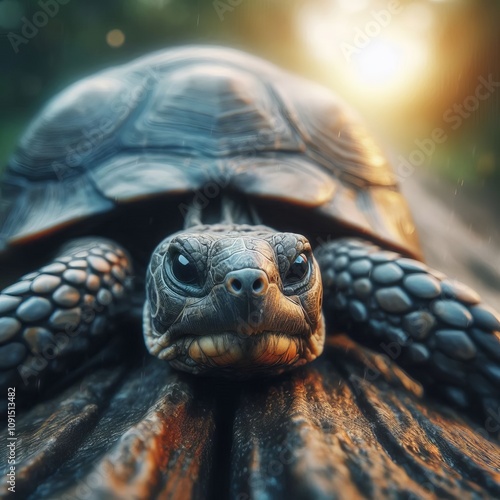 Close up of a turtle's slow and steady progress a symbol of pati photo