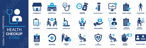 Health checkup icon set. Medical care service symbol collection. Vector illustration.