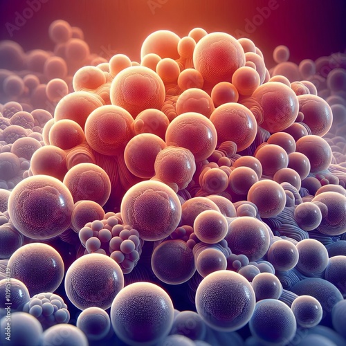 Clustered spherical Staphylococcus epidermidis cells displayed w photo