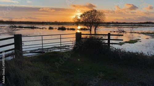 Flooded fields and farmland on the Somerset Levels after heavy rain