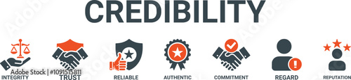 Credibility banner web icon vector illustration concept with icon of integrity, trust, reliable, authentic, commitment, regard,  reputation