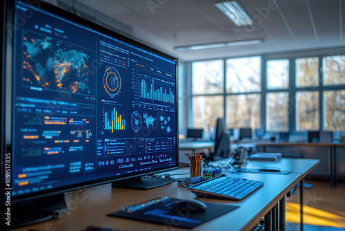 Wallpaper Mural A science classroom with a modern digital display showing AI-assisted data visualizations and graphs Torontodigital.ca