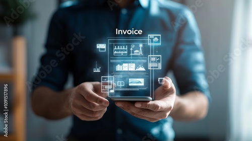 Wallpaper Mural Businessman touches the "Invoice" interface: digital technologies Torontodigital.ca