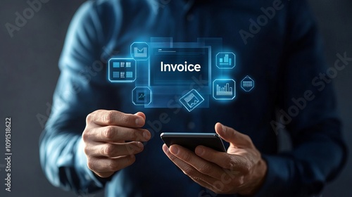 Wallpaper Mural Businessman holding smartphone with projection of online account Torontodigital.ca