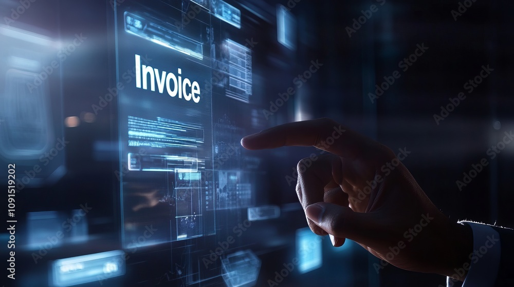 Fototapeta premium Businessman in digital reality: invoice icon