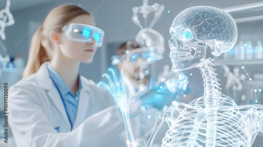 Fototapeta premium Scientist Studying Human Skeleton Hologram