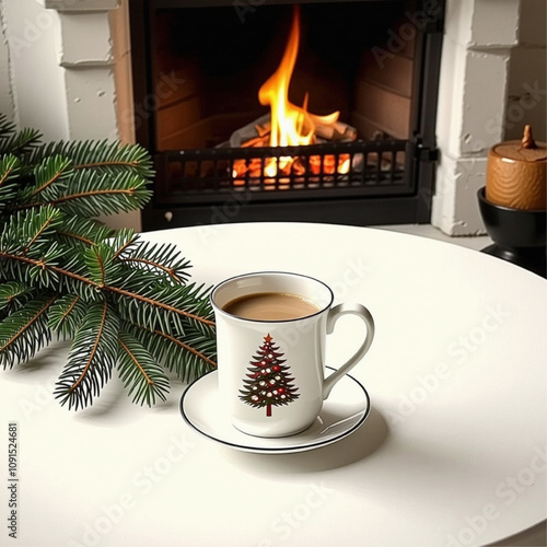 coffee cup and fireplace