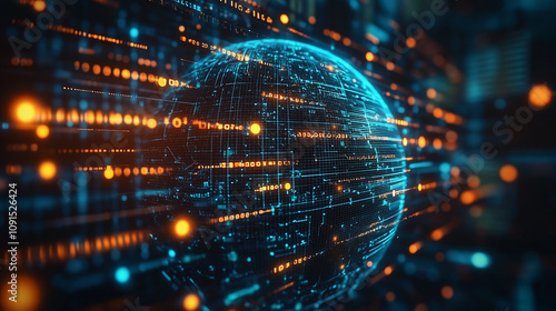 A globe covered in interconnected data points and graphs, symbolizing global business analytics in the digital era